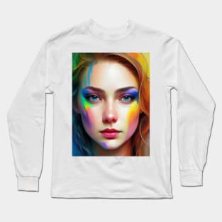 Rainbow girl, Colorful portrait, Rainbow colors, Vibrant personality Long Sleeve T-Shirt